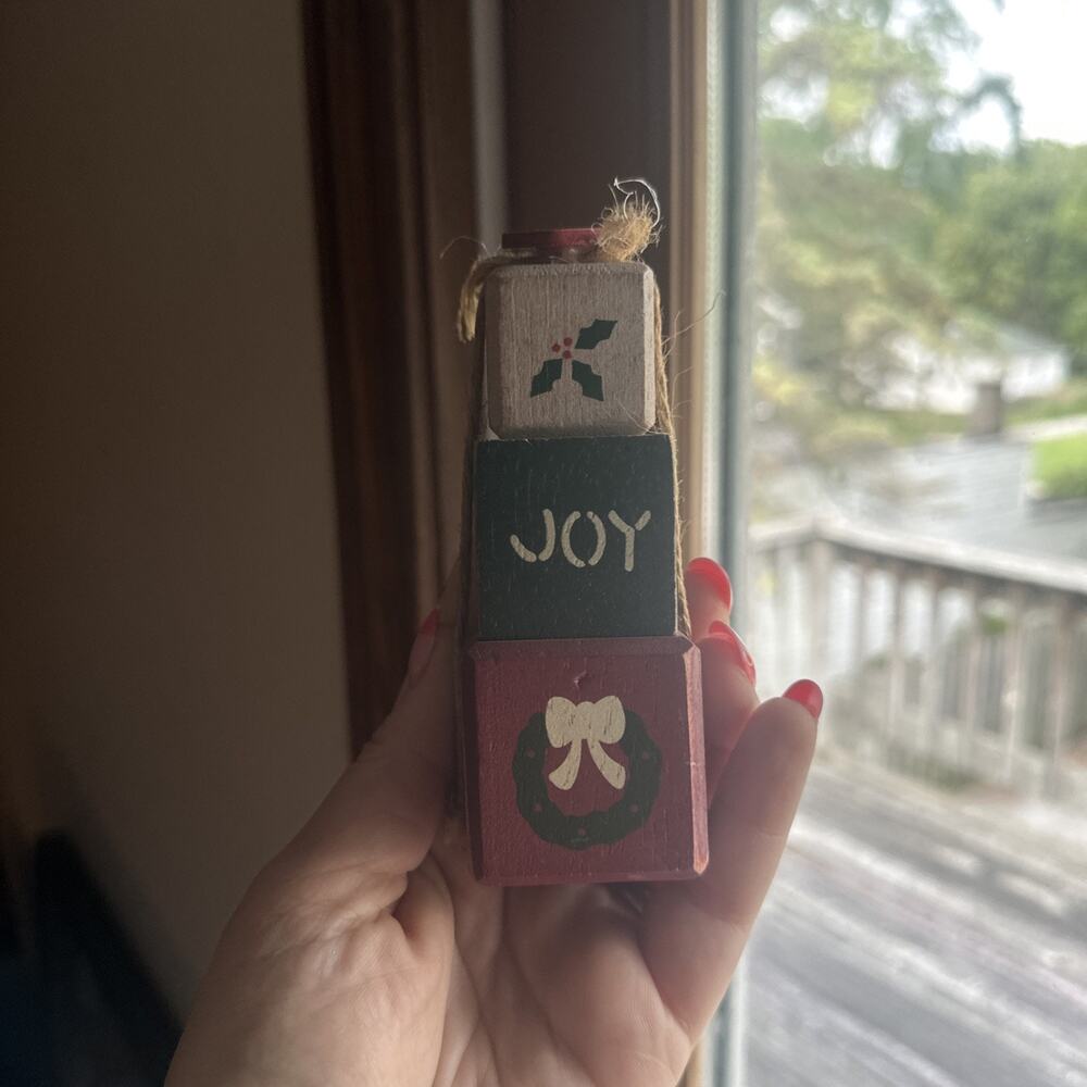 JOY Holiday Decorations - 3" Blocks Christmas Seasonal Cute Fun Decor for Tables